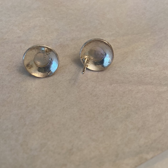 Sterling silver & blue moonstone stud earrings. Brushed finish on the sterling. - Picture 4 of 5